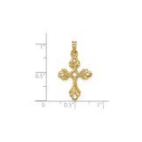 14k Yellow Gold Filigree Cross Pendant with Fleur Design, Ornate Catholic Charm for Women