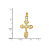 14k Yellow Gold Cross Pendant with Fleur-de-Lis Detailing, Christian Religious Jewelry for Women