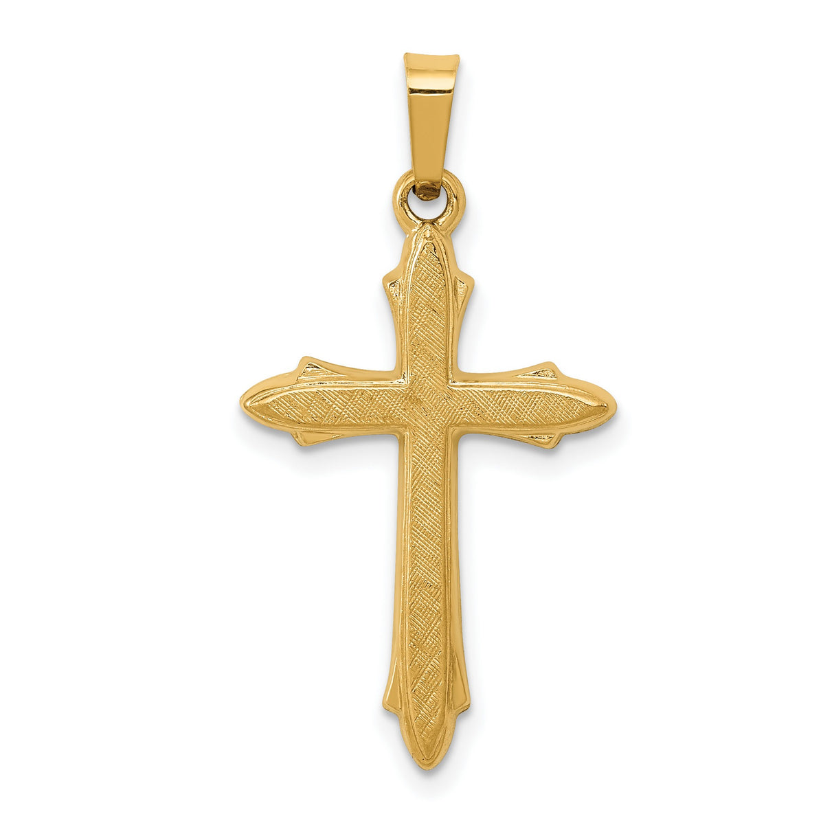 Textured And Polished Patonce Passion Cross Charm Pendant in Real 14k Yellow Gold