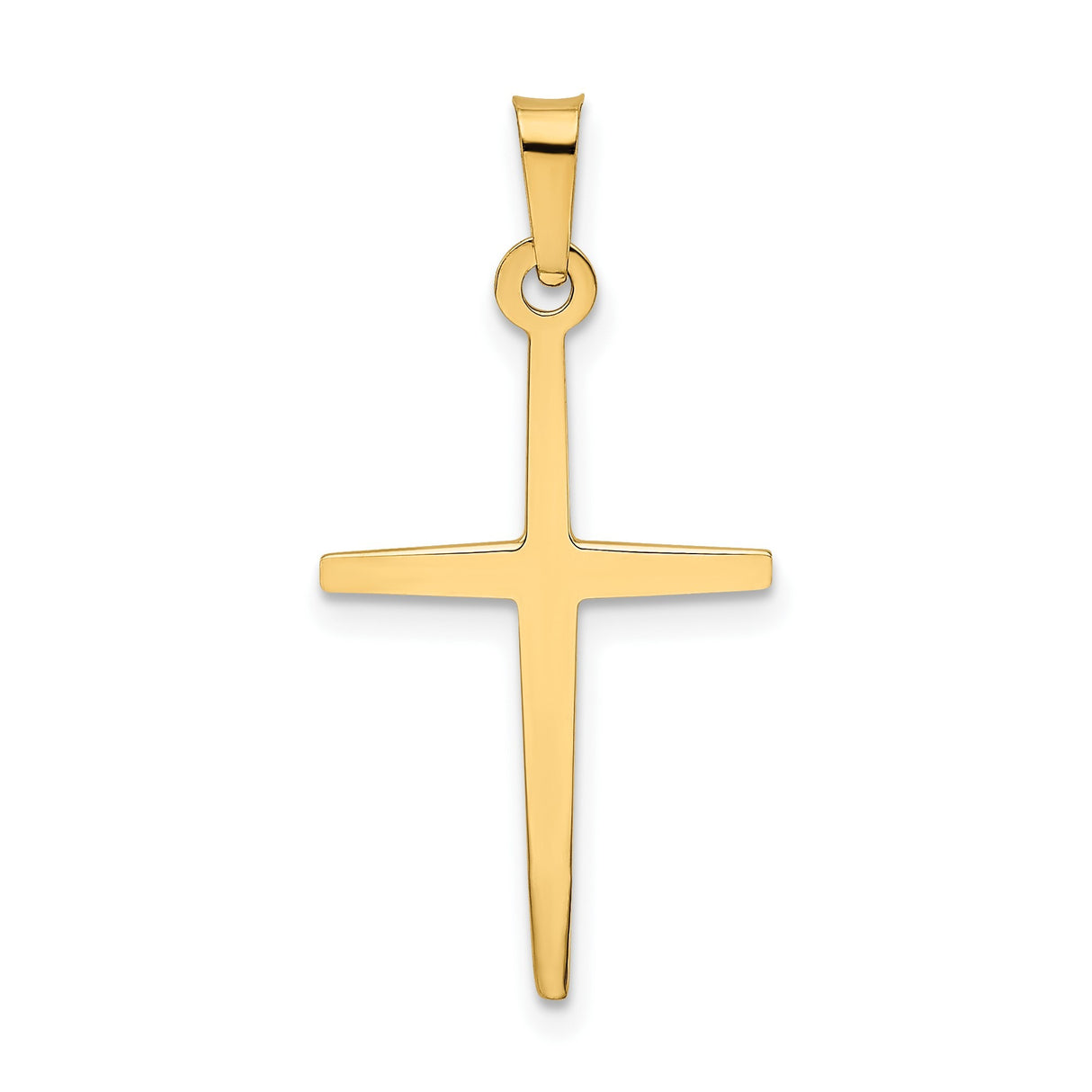 14k Yellow Gold Cross Pendant, Tapered Latin Design, Minimalist Religious Charm for Men or Women
