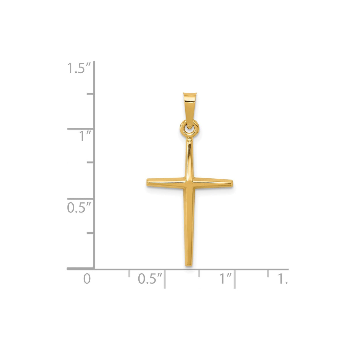 14k Yellow Gold Cross Pendant, Tapered Latin Design, Minimalist Religious Charm for Men or Women