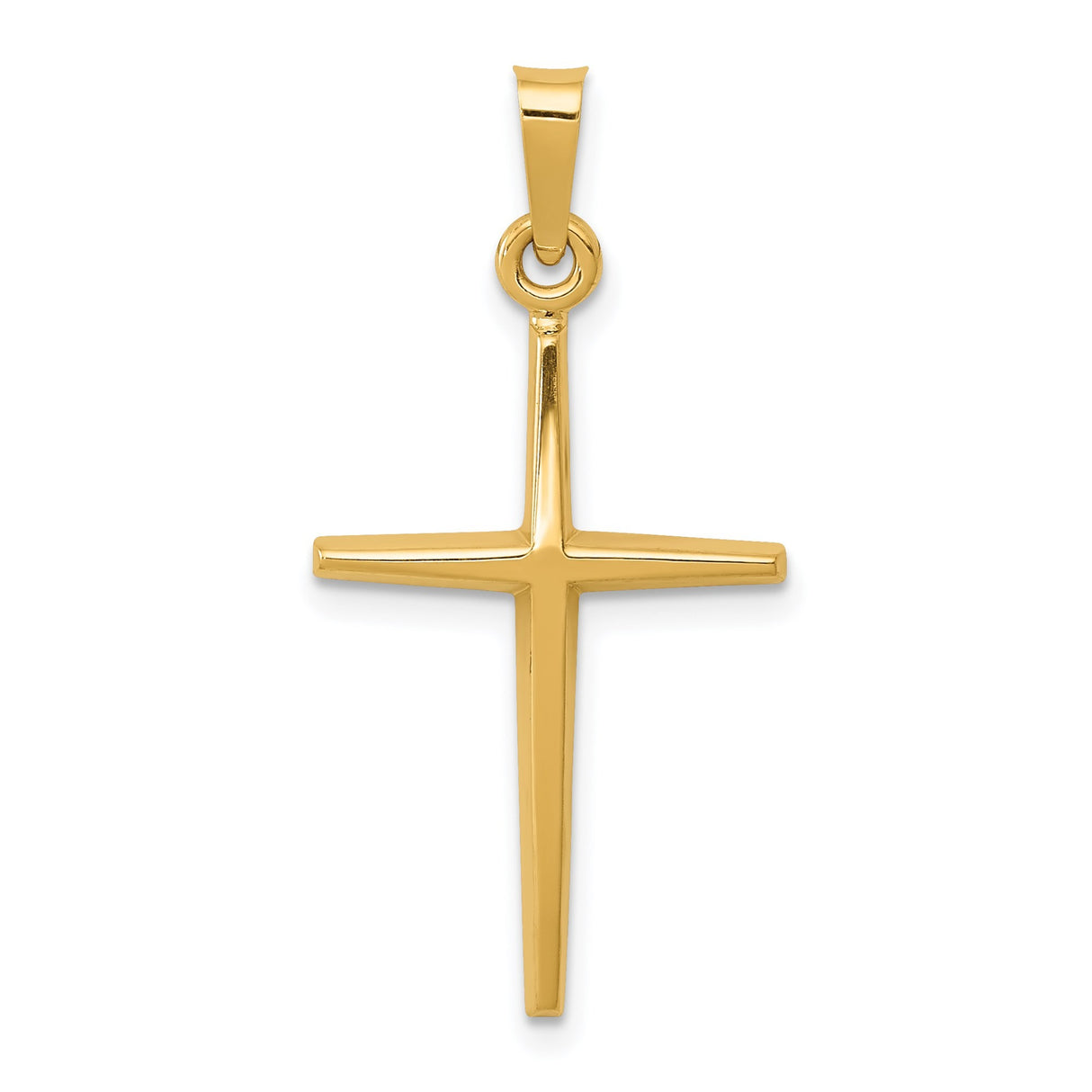 14k Yellow Gold Cross Pendant, Tapered Latin Design, Minimalist Religious Charm for Men or Women