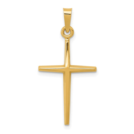 14k Yellow Gold Cross Pendant, Tapered Latin Design, Minimalist Religious Charm for Men or Women