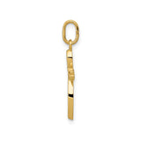 14k Yellow Gold Cross Pendant with Openwork Marquise Design, Christian Religious Charm