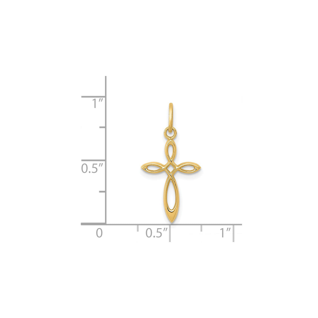 14k Yellow Gold Cross Pendant with Openwork Marquise Design, Christian Religious Charm
