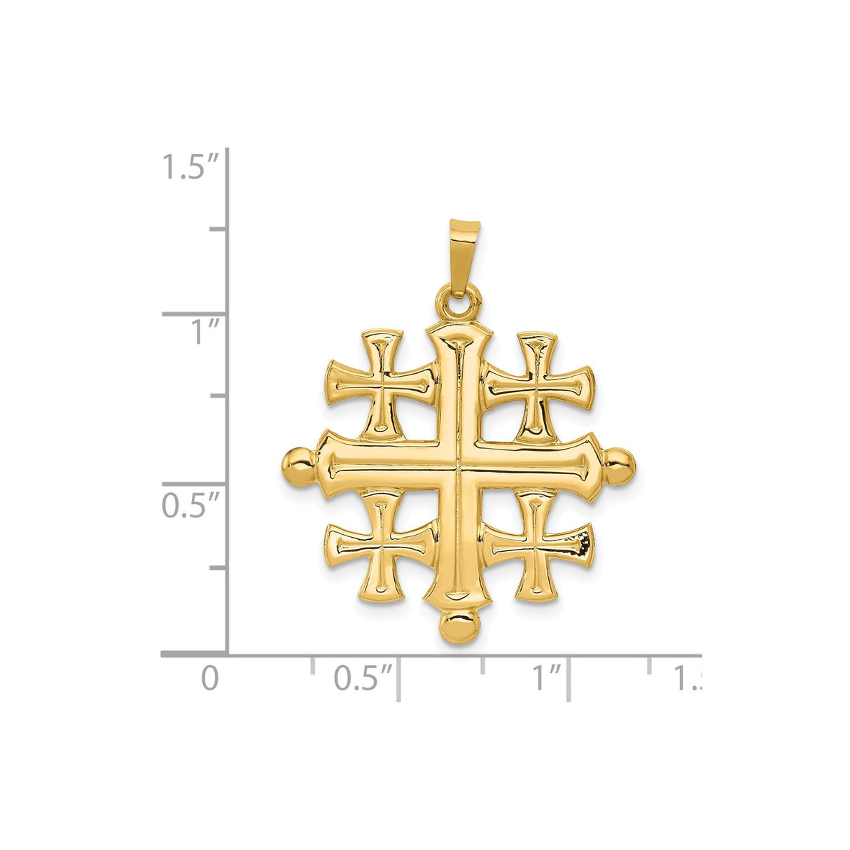 14k Yellow Gold Jerusalem Cross Pendant, Polished Religious Flat Back Charm for Men and Women