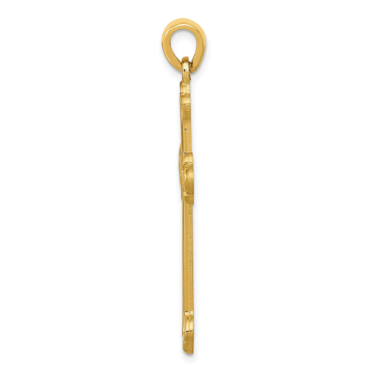 14k Yellow Gold Budded Cross Pendant with Diamond Accent, Ornate Christian Design