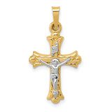 Polished INRI Fleur De Lis Crucifix Charm Pendant in Real 14k Multi-Tone Gold