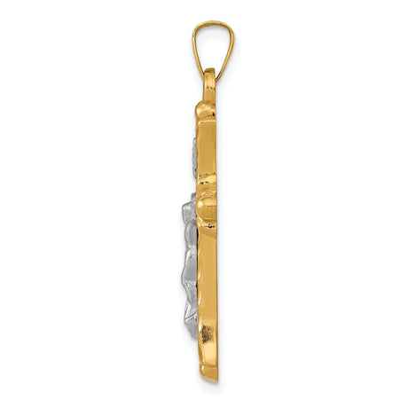14k Multi-Tone Gold Crucifix Pendant with Fleur de Lis Cross INRI Detail