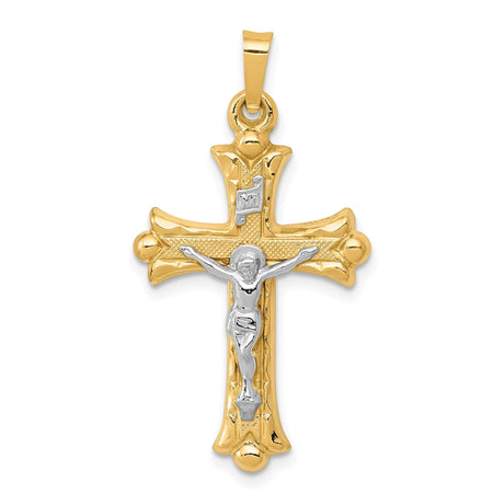 14k Multi-Tone Gold Crucifix Pendant with Fleur de Lis Cross INRI Detail
