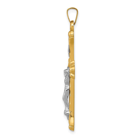 14k Multi-Tone Gold Crucifix Cross Pendant with INRI and Fleur de Lis Detailing