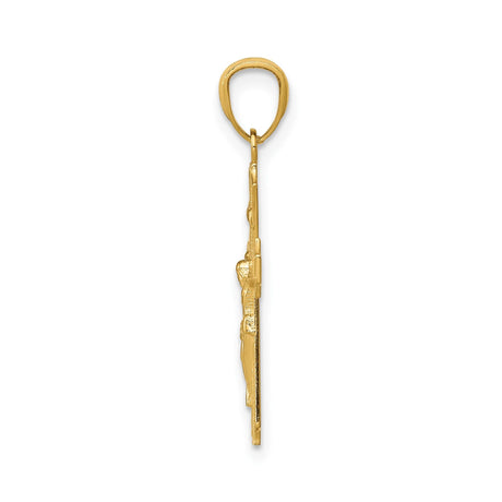 14k Yellow Gold Crucifix Pendant with Textured Finish, Christian Cross Design for Men and Women