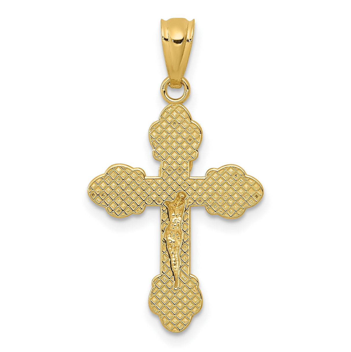 Polished INRI Fleur De Lis Crucifix Charm Pendant in Real 14k Yellow Gold