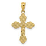 Polished INRI Fleur De Lis Crucifix Charm Pendant in Real 14k Yellow Gold