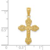 Polished INRI Fleur De Lis Crucifix Charm Pendant in Real 14k Yellow Gold