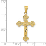 Polished INRI Budded Fleur De Lis Crucifix Charm Pendant in Real 14k Yellow Gold