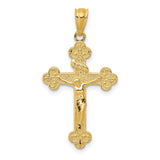 Polished INRI Budded Fleur De Lis Crucifix Charm Pendant in Real 14k Yellow Gold