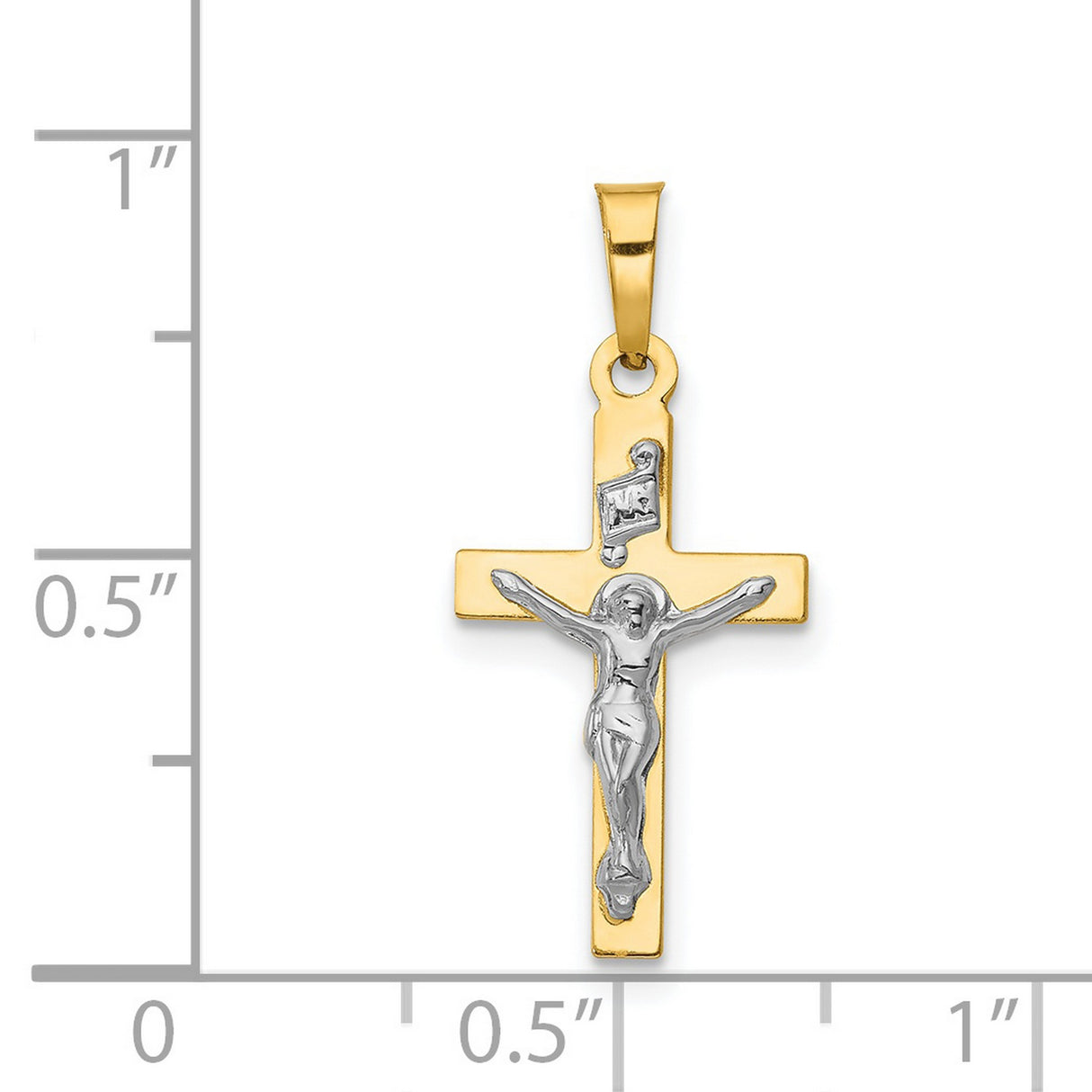 Polished INRI Latin Crucifix Charm Pendant in Real 14k Multi-Tone Gold