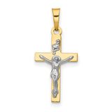 Polished INRI Latin Crucifix Charm Pendant in Real 14k Multi-Tone Gold