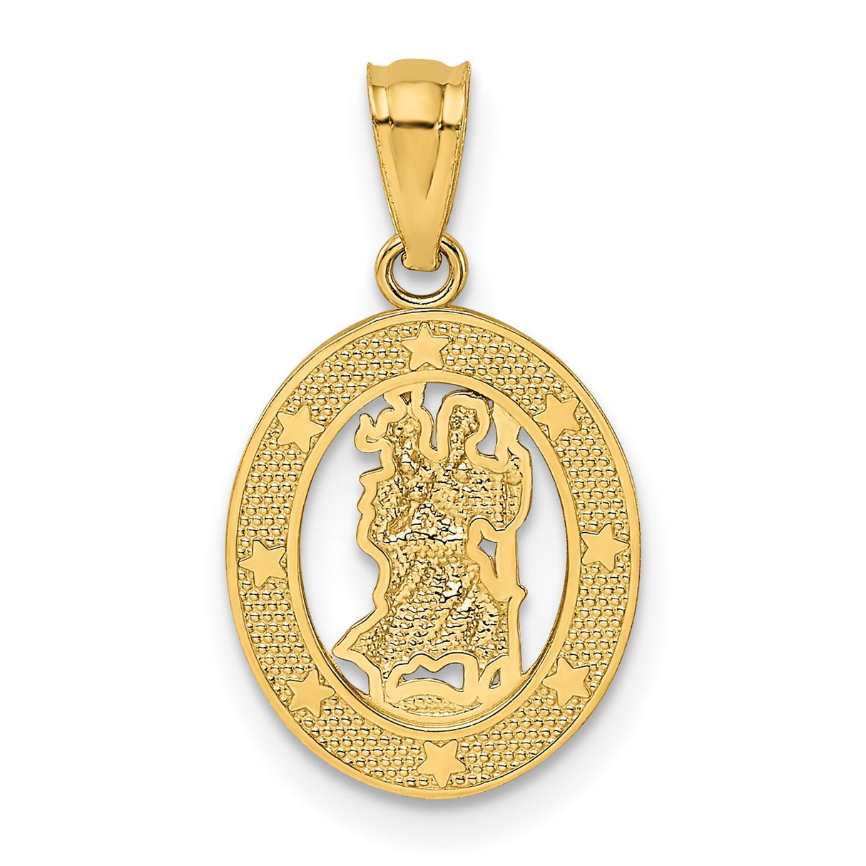 Saint Christopher Protect Us Words Cut-Out Oval Medal Charm Pendant in Real 14k Yellow Gold