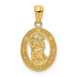 Saint Christopher Protect Us Words Cut-Out Oval Medal Charm Pendant in Real 14k Yellow Gold