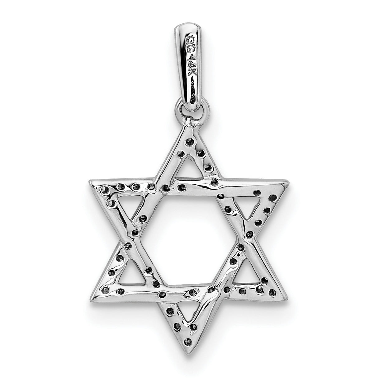 14k White Gold Star of David Pendant with Pavé Diamonds, Jewish Religious Charm