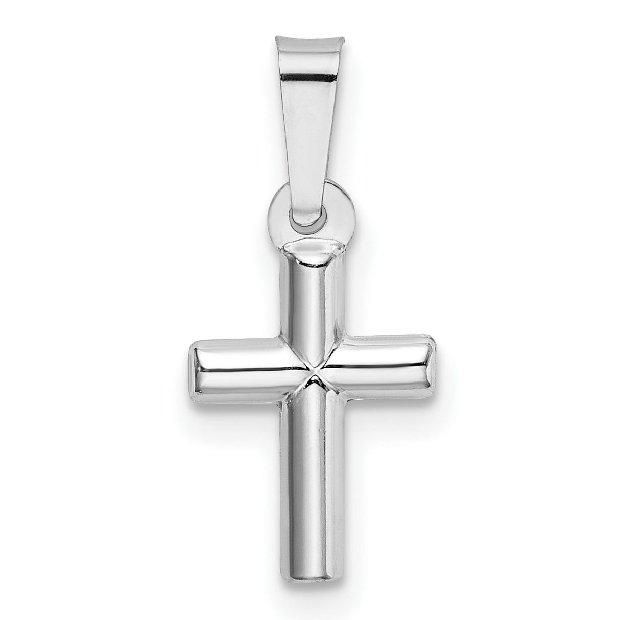 Hollow Polished Latin Cross Charm Pendant in Real 14k White Gold