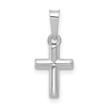 Hollow Polished Latin Cross Charm Pendant in Real 14k White Gold