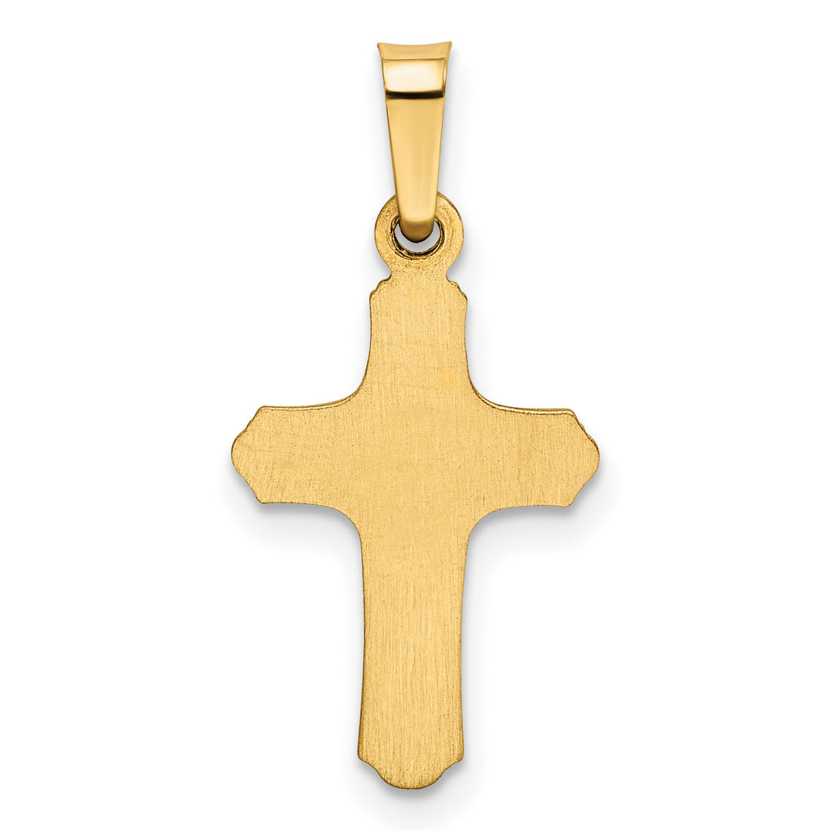 Hollow Polished And Textured Border Latin Cross Charm Pendant in Real 14k Yellow Gold