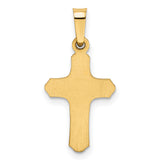 Hollow Polished And Textured Border Latin Cross Charm Pendant in Real 14k Yellow Gold