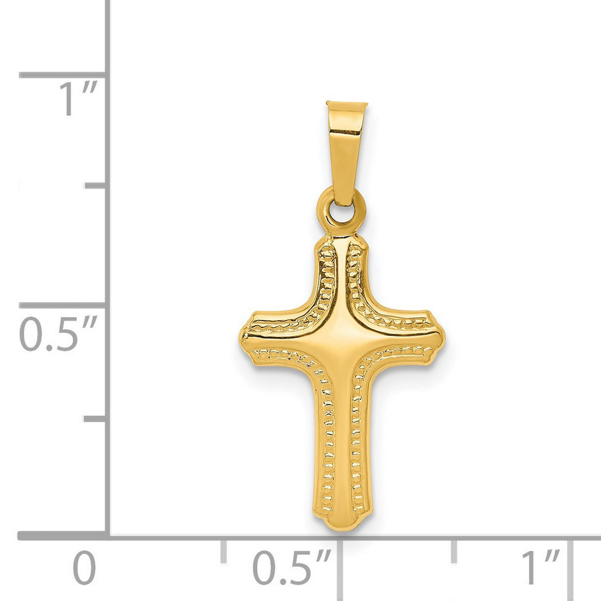 Hollow Polished And Textured Border Latin Cross Charm Pendant in Real 14k Yellow Gold