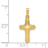 Hollow Polished And Textured Border Latin Cross Charm Pendant in Real 14k Yellow Gold