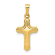 Hollow Polished And Textured Border Latin Cross Charm Pendant in Real 14k Yellow Gold