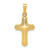 Hollow Polished And Textured Border Latin Cross Charm Pendant in Real 14k Yellow Gold