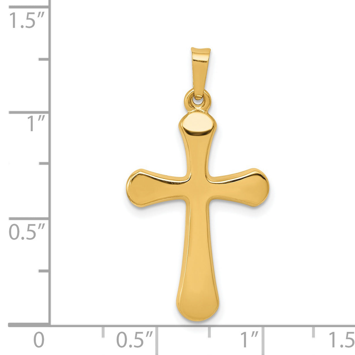 Hollow Polished Rounded Latin Cross Charm Pendant in Real 14k Yellow Gold