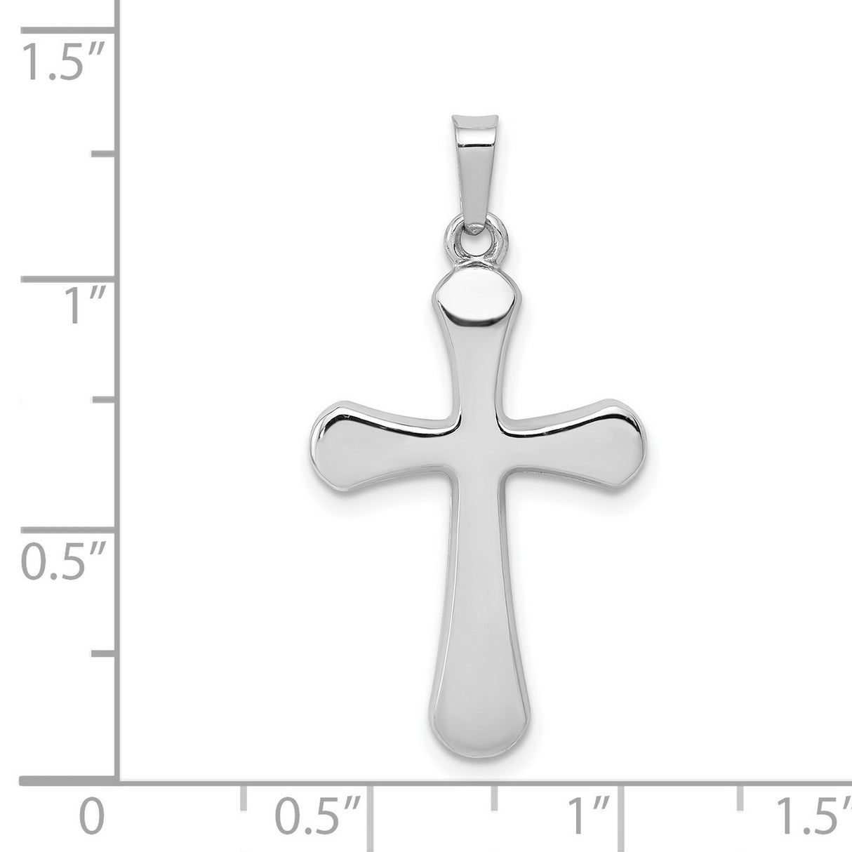 Hollow Polished Rounded Latin Cross Charm Pendant in Real 14k White Gold