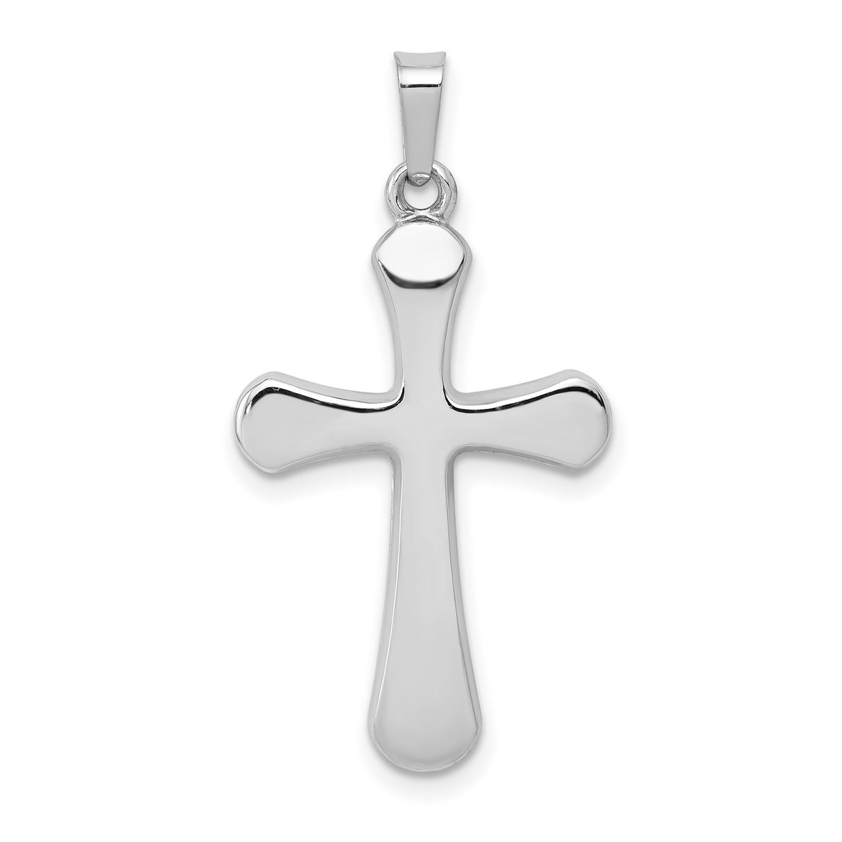 Hollow Polished Rounded Latin Cross Charm Pendant in Real 14k White Gold