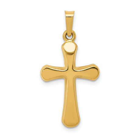 14k Yellow Gold Rounded Latin Cross Pendant, Polished Christian Religious Jewelry for Women or Unisex