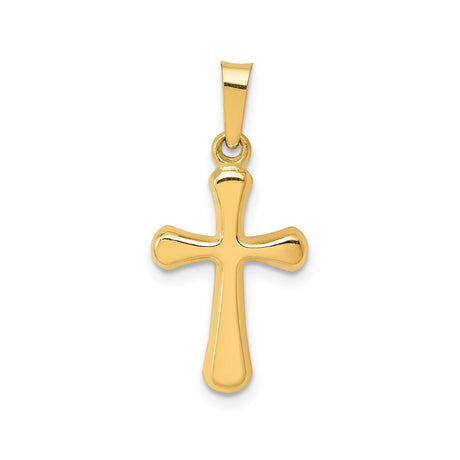 14k Yellow Gold Cross Pendant with Rounded Edges, Unisex Christian Jewelry