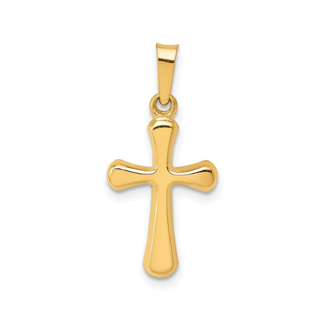 14k Yellow Gold Cross Pendant with Rounded Edges, Unisex Christian Jewelry