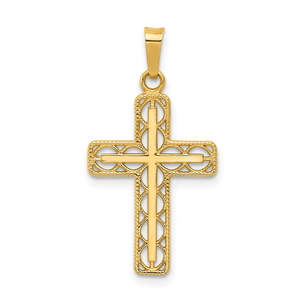 14k Yellow Gold Cross Pendant with Open Filigree Design, Christian Faith Jewelry for Women