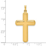 Hollow Polished Latin Cross With Shadow Border Charm Pendant in Real 14k Yellow Gold