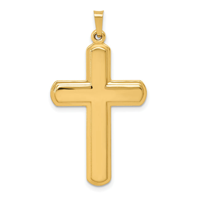 Hollow Polished Latin Cross With Shadow Border Charm Pendant in Real 14k Yellow Gold