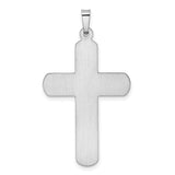 Hollow Polished Latin Cross With Shadow Border Charm Pendant in Real 14k White Gold