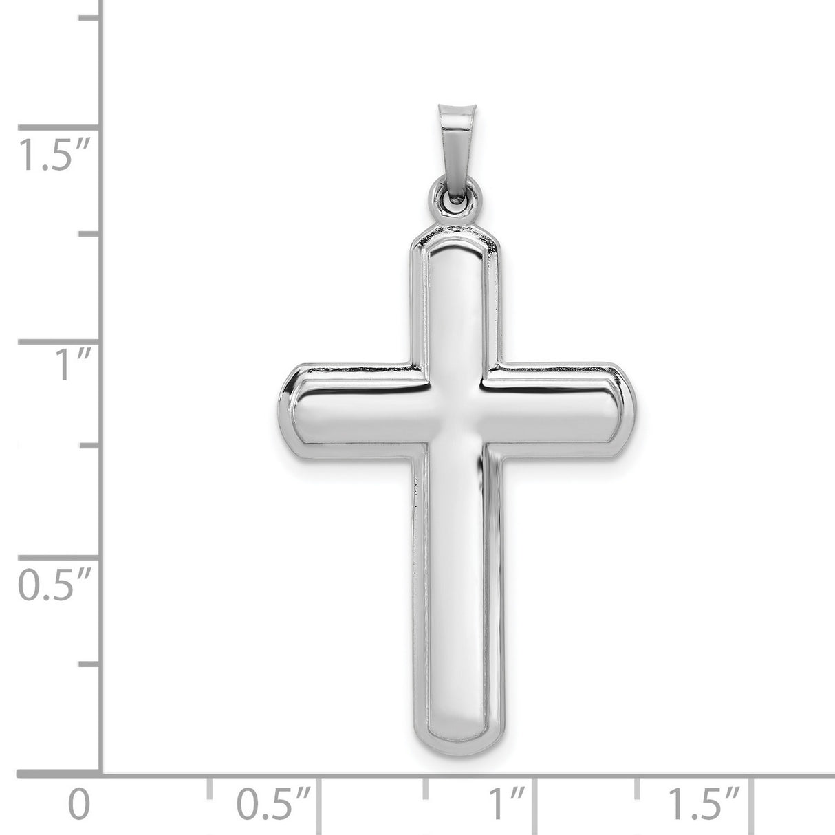 Hollow Polished Latin Cross With Shadow Border Charm Pendant in Real 14k White Gold