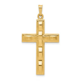 14k Yellow Gold Cross Pendant with Beveled Design and Textured Center for Men or Women