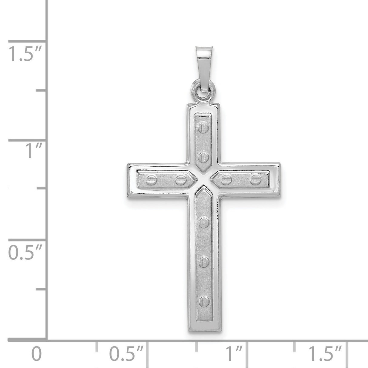 Hollow Latin Cross With Rivet Style Inlay Accents Charm Pendant in Real 14k White Gold