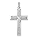 Hollow Latin Cross With Rivet Style Inlay Accents Charm Pendant in Real 14k White Gold