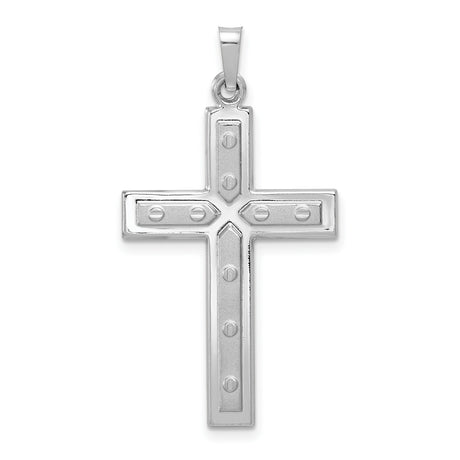 Hollow Latin Cross With Rivet Style Inlay Accents Charm Pendant in Real 14k White Gold