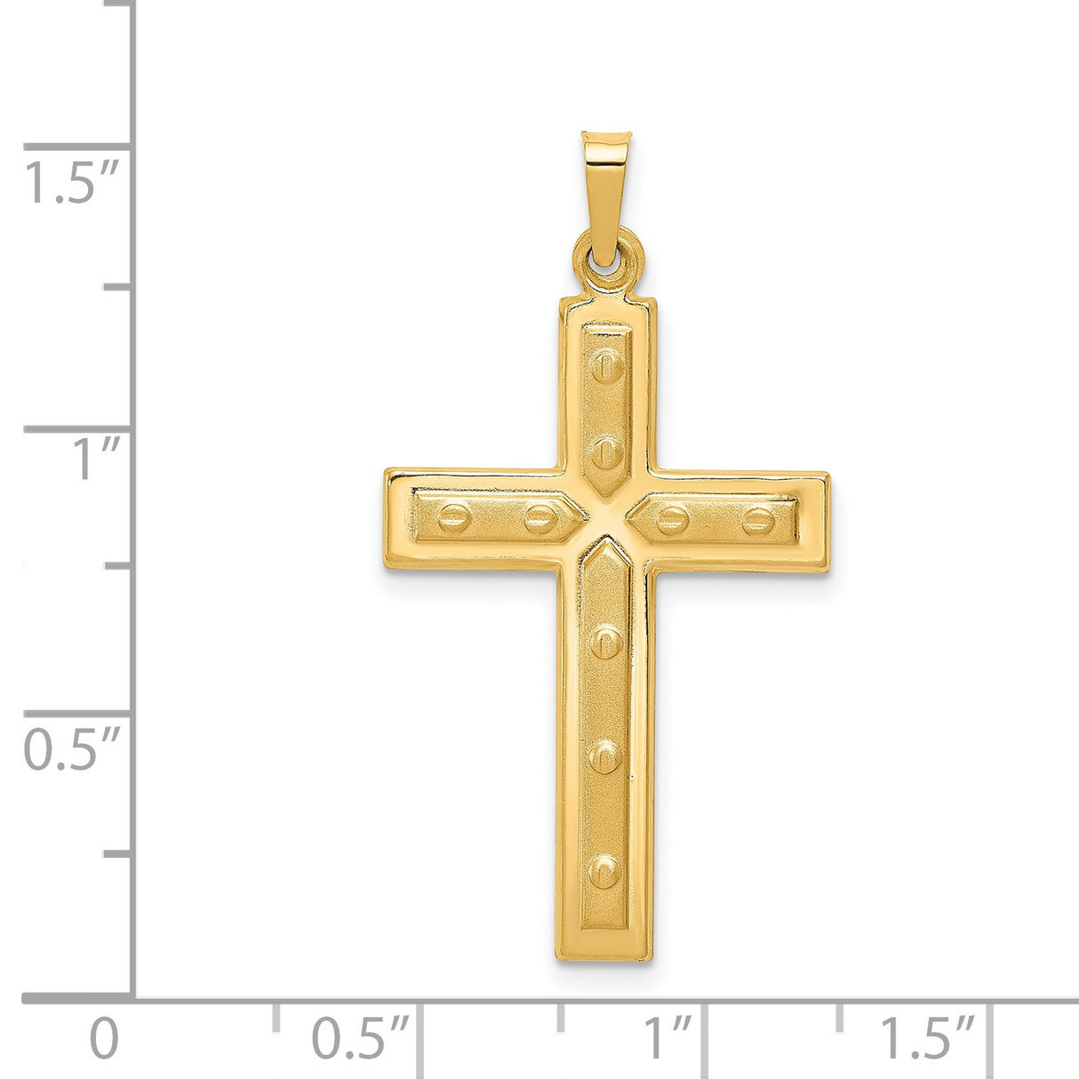 Hollow Latin Cross With Rivet Style Inlay Accents Charm Pendant in Real 14k Yellow Gold